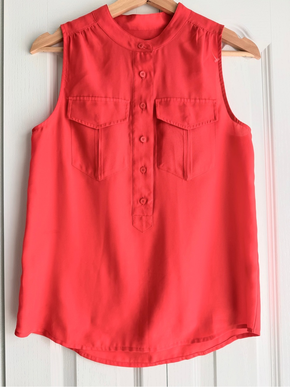 J. Crew Sleeveless Button-Front Shell in Bright Coral
